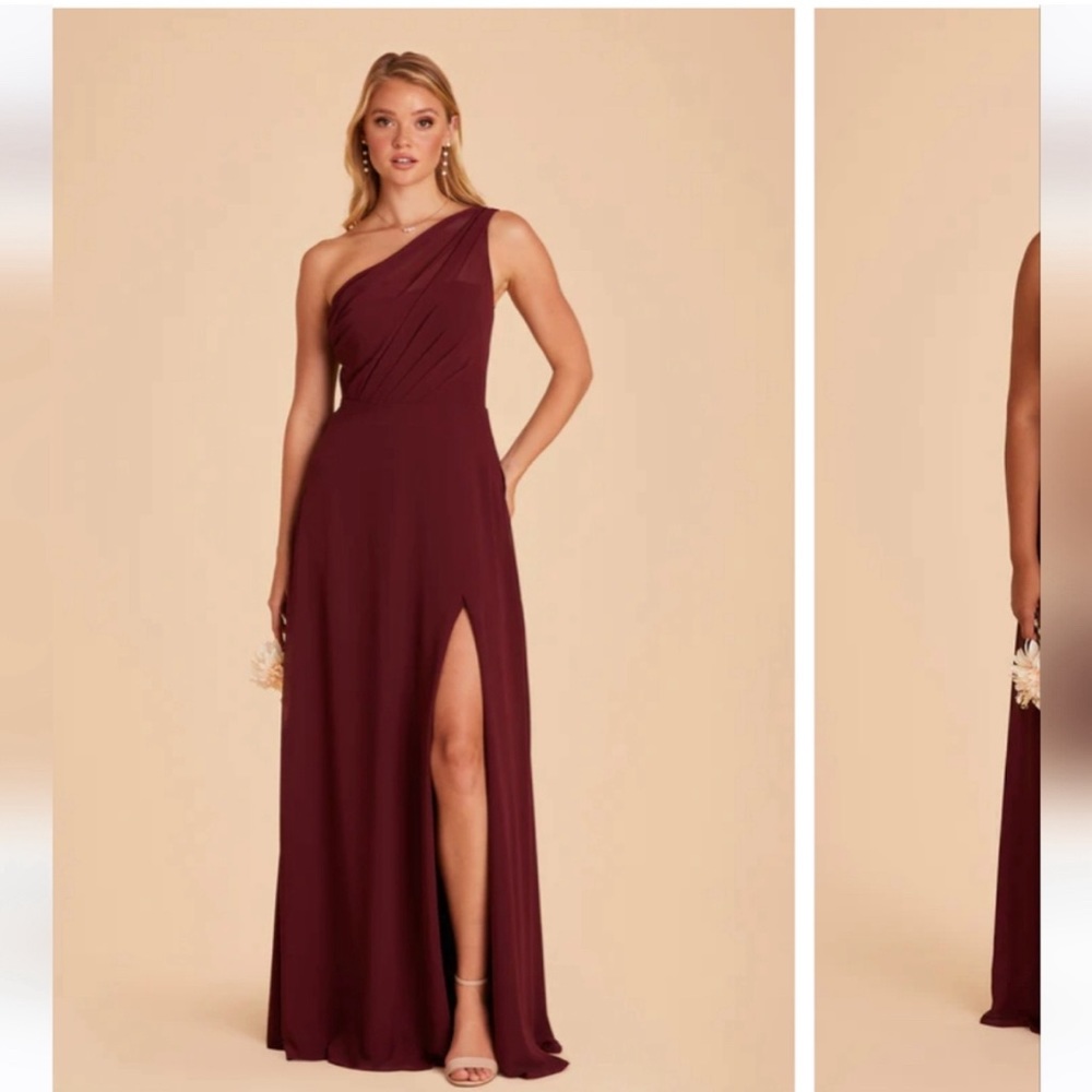Birdy Grey “Kira” one shoulder bridesmaid dress in chiffon Cabernet
